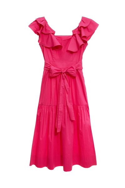 電光紫粉色度假長洋裝