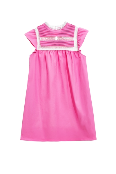 閃粉色綴蕾絲公主短洋裝