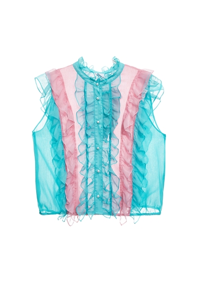 淺水藍雪紡荷葉上衣