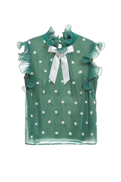 翡翠綠刺繡小花上衣