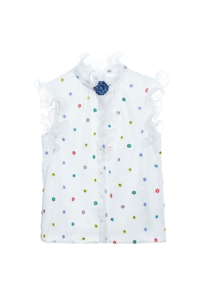 五彩配色花朵刺繡上衣