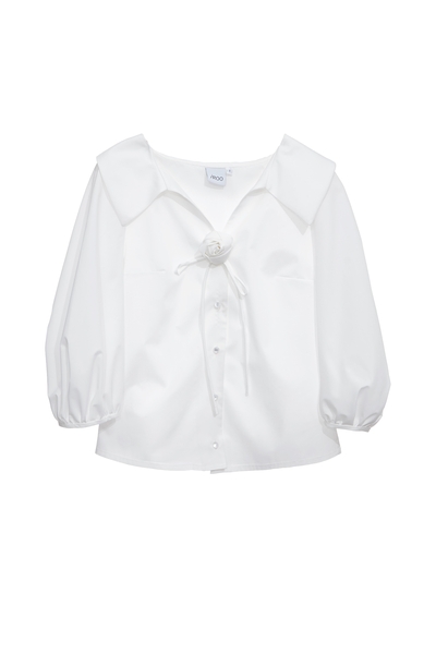 綴花朵襯衫式上衣