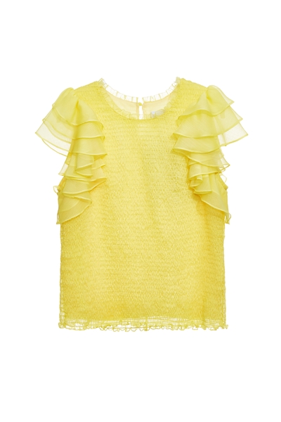 馬鞭草檸檬色雪紡荷葉袖上衣