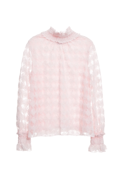 玫瑰石英粉刺繡蕾絲上衣