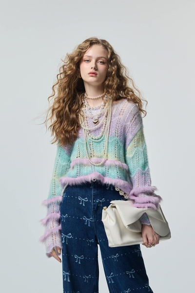 海藍寶石漸層染針織上衣