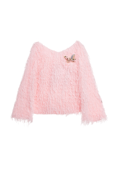 紅雪糕光澤感流蘇上衣