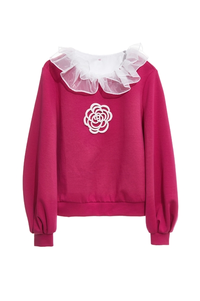 洋紅粉珠珠花飾上衣