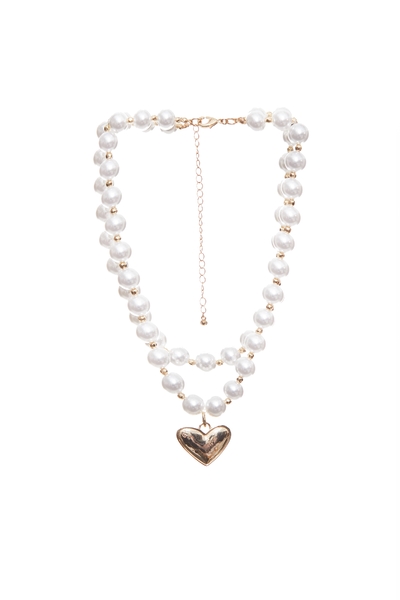 浪漫雙層珍珠心型吊墜項鍊