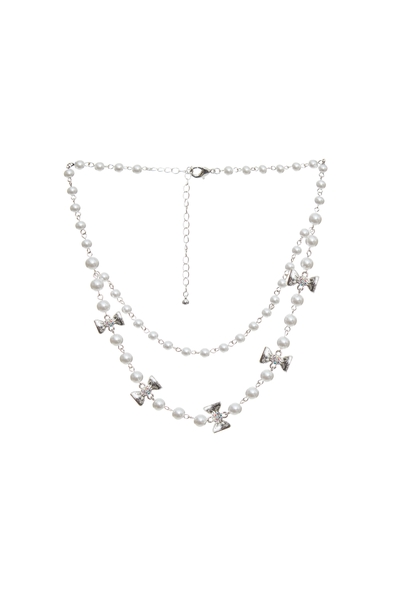 甜美垂墜珍珠蝴蝶結項鍊