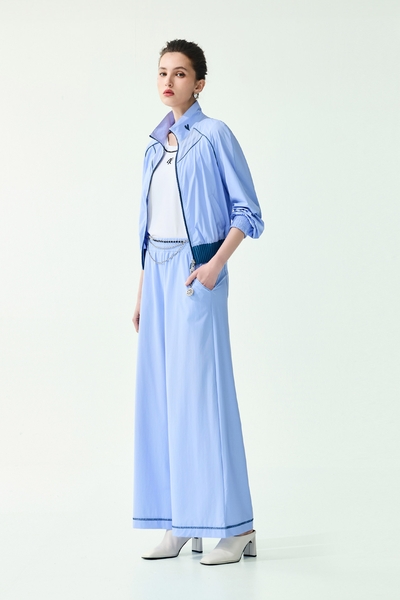 下擺配色線膠原蛋白寬腿褲